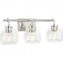 Progress P300347-009 - Caisson Collection Three-Light Brushed Nickel Clear Glass Urban Industrial Bath Vanity Light