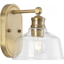 Progress P300395-163 - Singleton Collection One-Light 7.62" Vintage Brass Farmhouse Vanity Light with Clear Glass Shade