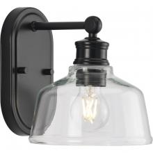 Progress P300395-31M - Singleton Collection One-Light 7.62" Matte Black Farmhouse Vanity Light with Clear Glass Shade