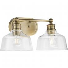 Progress P300396-163 - Singleton Collection Two-Light 17" Vintage Brass Farmhouse Vanity Light with Clear Glass Shades