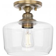 Progress P350214-163 - Aiken Collection  One-Light Vintage Brass Clear Glass Farmhouse Flush Mount Light