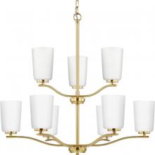 Progress P400351-012 - Adley Collection Nine-Light Satin Brass Etched White Glass New Traditional Chandelier