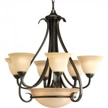 Progress P4417-77 - Torino Collection Six-Light Forged Bronze Tea-Stained Glass Transitional Chandelier Light
