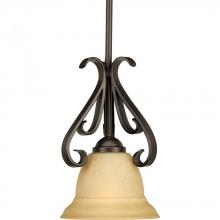 Progress P5153-77 - Torino Collection One-Light Forged Bronze Tea-Stained Glass Transitional Mini-Pendant Light