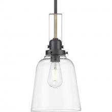 Progress P500329-143 - Rushton Collection One-Light Graphite/Vintage Brass and Clear Glass Industrial Style Hanging Pendant