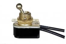 Satco Products Inc. 80/1767 - On-Off Metal Toggle Switch; Single Circuit; 6A-125V, 3A-250V Rating; 6" Leads; Brass Finish