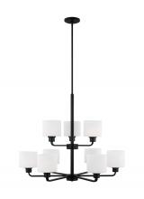 Generation Lighting 3128809EN3-112 - Canfield indoor dimmable LED 9-light chandelier in midnight black finish and etched white glass shad
