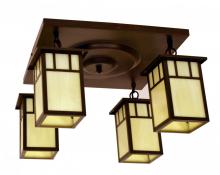 Arroyo Craftsman HCM-4L/4DTWO-P - 4" huntington 4 light ceiling mount, double t-bar overlay