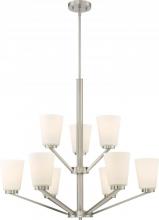 Nuvo 60/6249 - Nome - 9 Light Chandelier with Satin White Glass - Brushed Nickel Finish