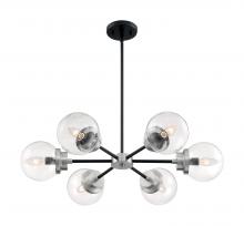 Nuvo 60/7136 - Axis - 6 Light Chandelier with Clear Glass - Matte Black and Brushed Nickel Accents Finish
