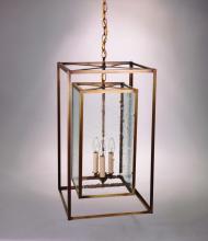 Northeast Lantern SS1424-AB-LT3-CLR - Square Hanging Inside Square Antique Brass 3 Candelabra Sockets Clear Glass