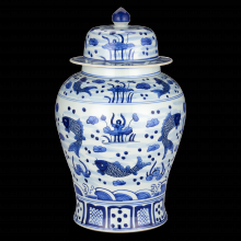 Currey 1200-0838 - South Sea Blue & White Large Temple Jar